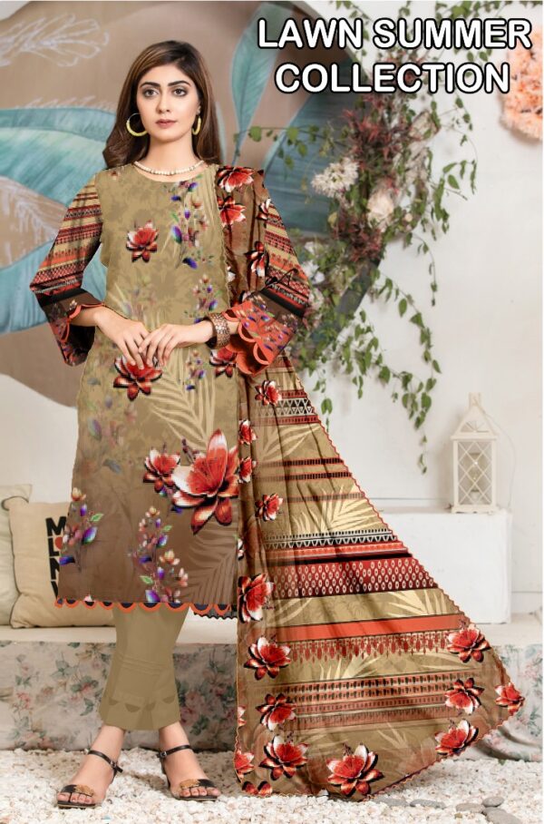 Premium Unstitched Lawn 3-Piece Suit – Designer-Inspired Digital Print | Summer Collection – Design 01