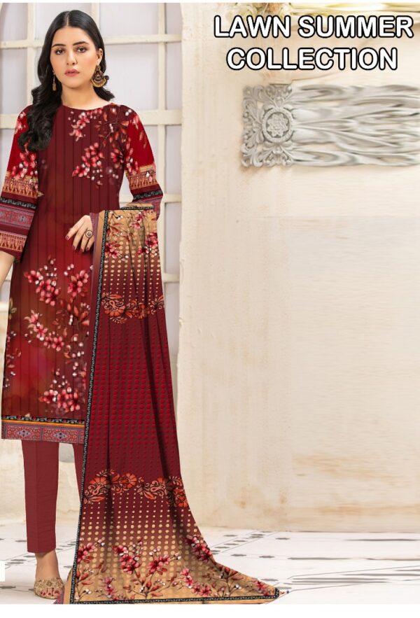 Premium Unstitched Lawn 3-Piece Suit – Designer-Inspired Digital Print | Summer Collection – Design 07